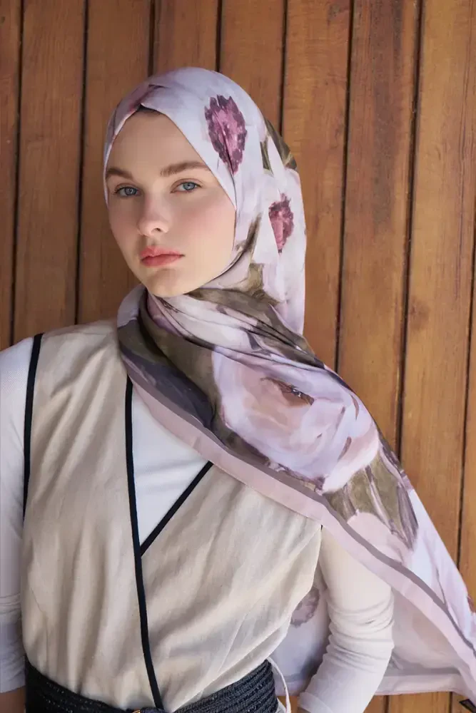 Endless Bloom Desen Şal - Vizon - MADAME POLO