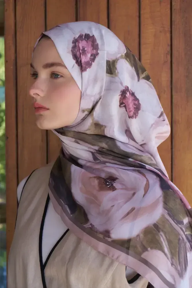 Endless Bloom Desen Şal - Vizon - 4