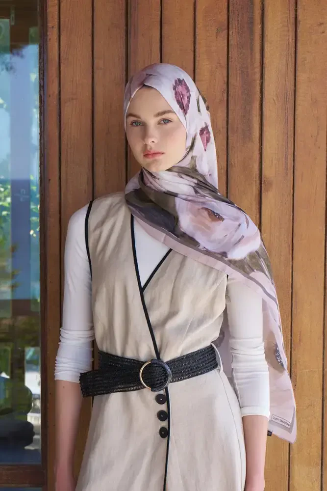 Endless Bloom Desen Şal - Vizon - MADAME POLO