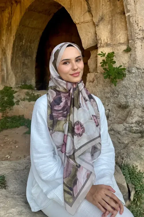 Endless Bloom Desen Şal - Vizon 