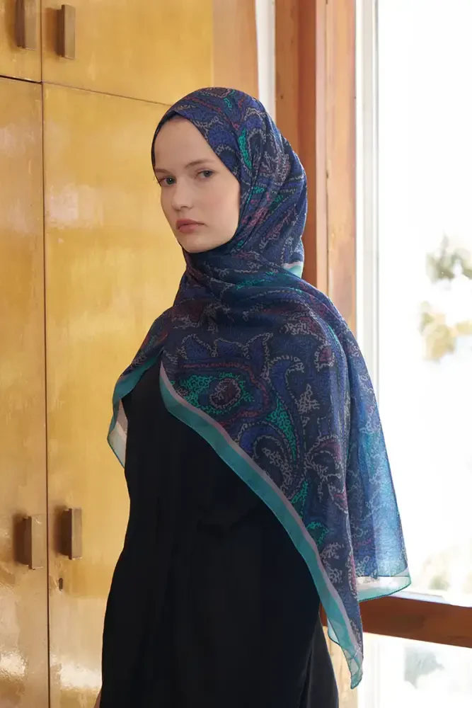 Endless Brise Desen Şal - Gece Mavisi - 4