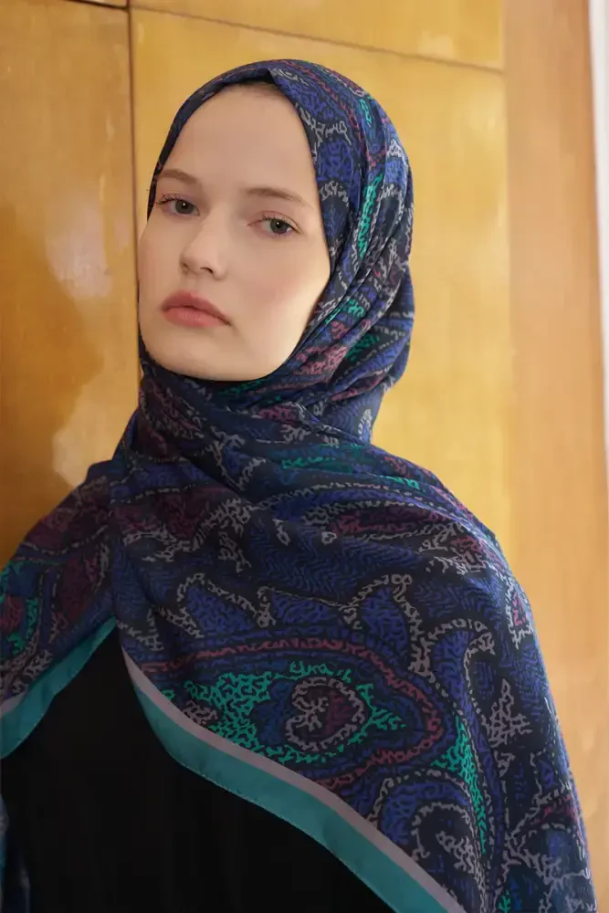 Endless Brise Desen Şal - Gece Mavisi - MADAME POLO