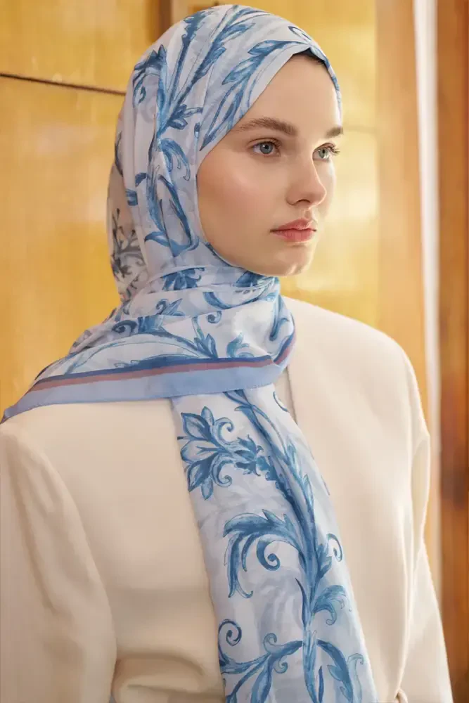 Endless Golden Desen Şal - Mavi - 4