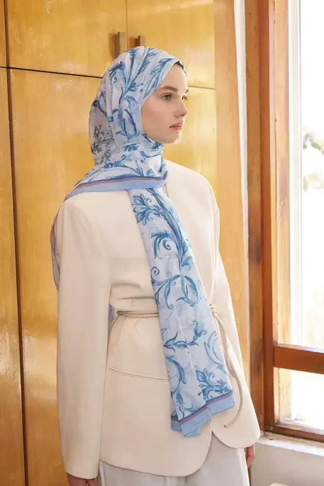 Endless Golden Desen Şal - Mavi - MADAME POLO