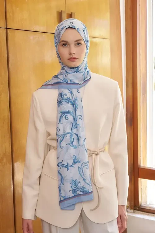 Endless Golden Desen Şal - Mavi 