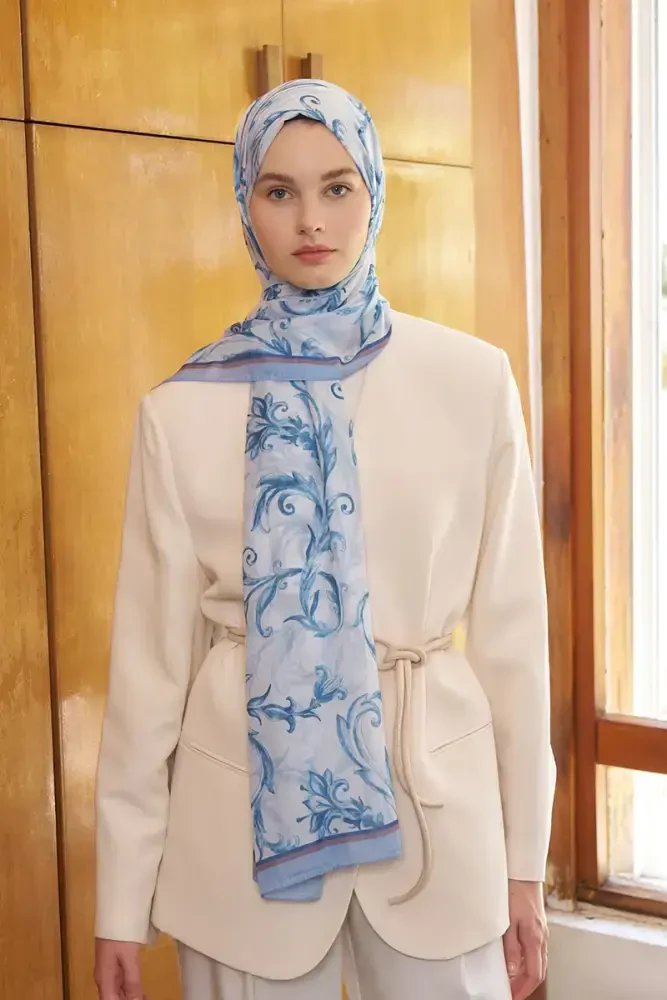 Endless Golden Desen Şal - Mavi - MADAME POLO