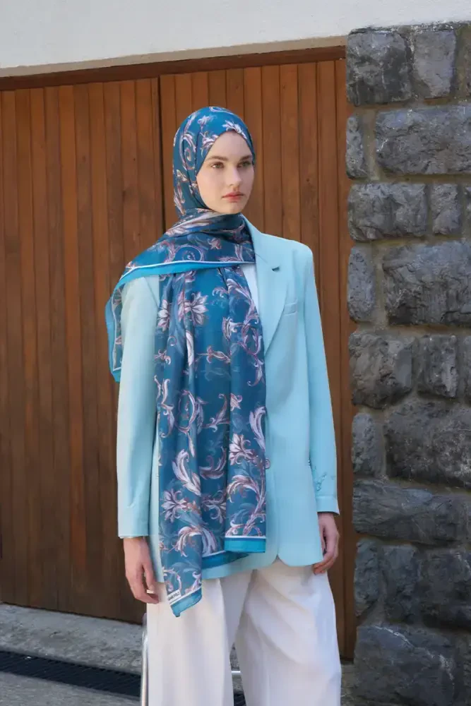 Endless Golden Desen Şal - Petrol - MADAME POLO