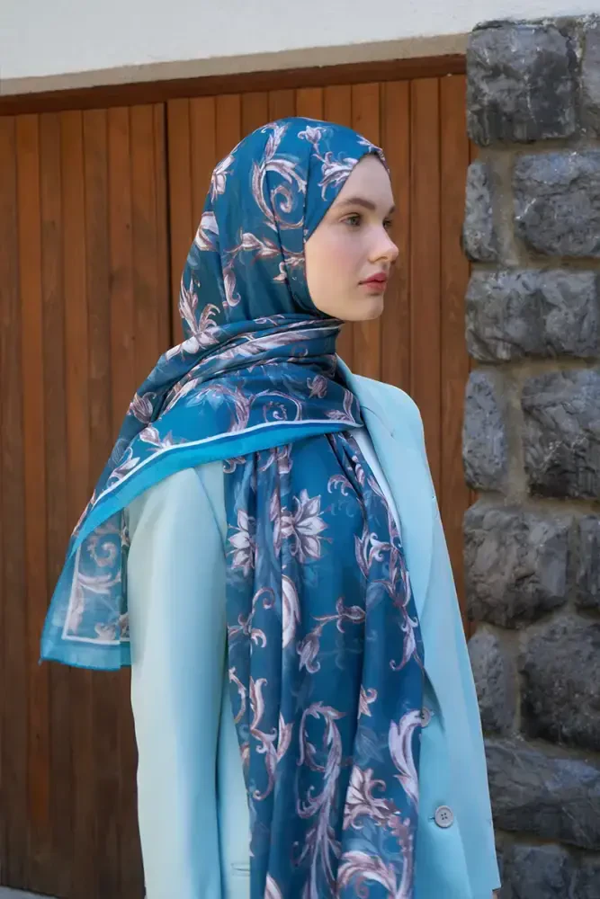 Endless Golden Desen Şal - Petrol - MADAME POLO