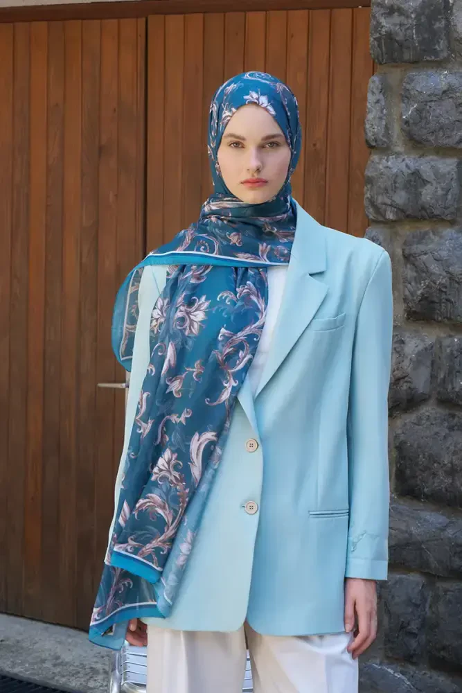 Endless Golden Desen Şal - Petrol - 4