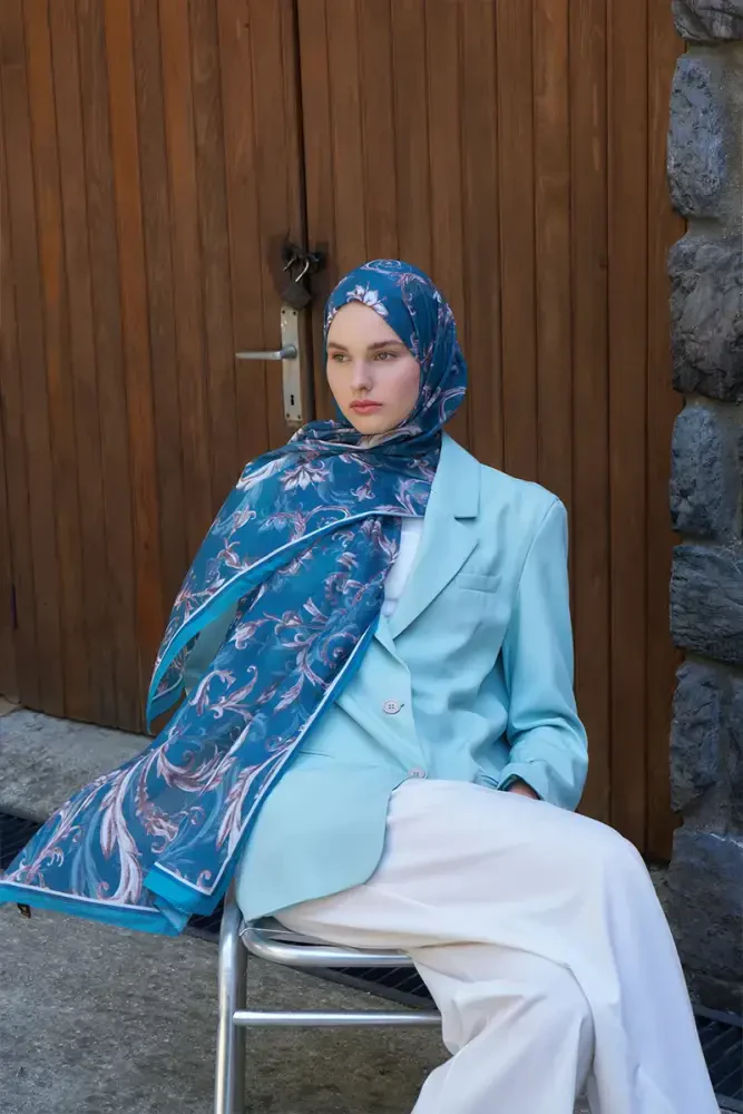 Endless Golden Desen Şal - Petrol - 1