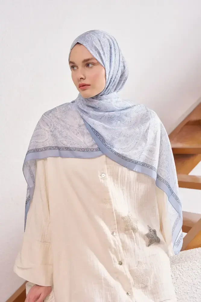 Endless Lena Desen Şal - Açık Mavi - MADAME POLO