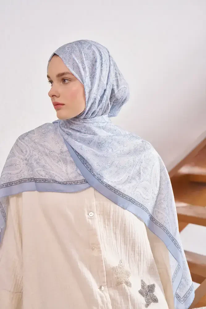 Endless Lena Desen Şal - Açık Mavi - MADAME POLO