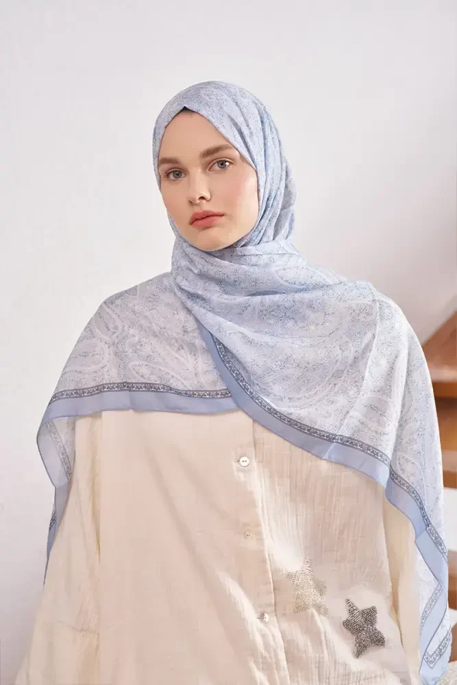 Endless Lena Desen Şal - Açık Mavi - MADAME POLO