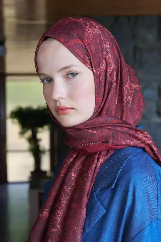 Endless Lena Desen Şal - Bordo - MADAME POLO