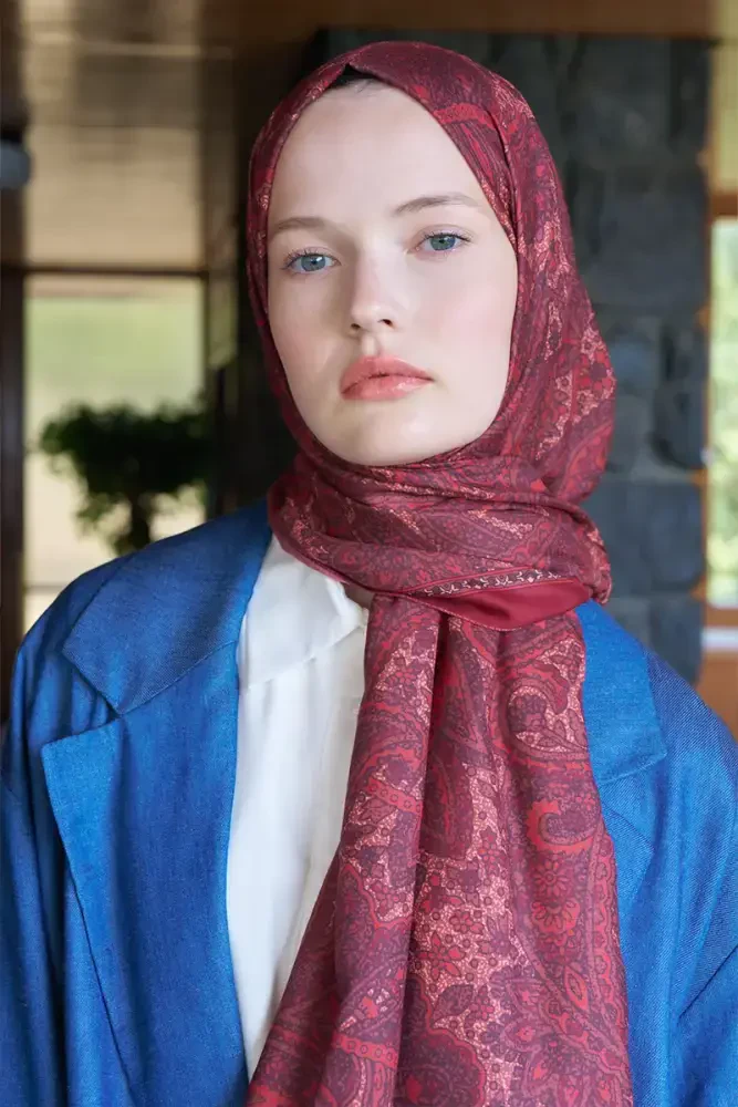 Endless Lena Desen Şal - Bordo - MADAME POLO