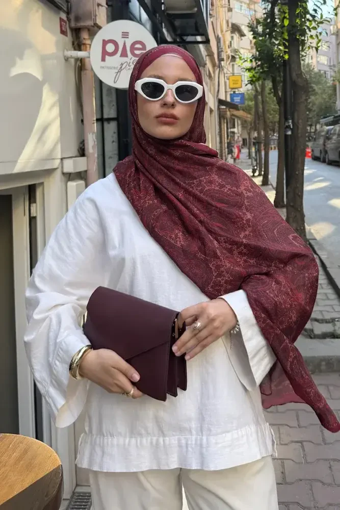 Endless Lena Desen Şal - Bordo - MADAME POLO