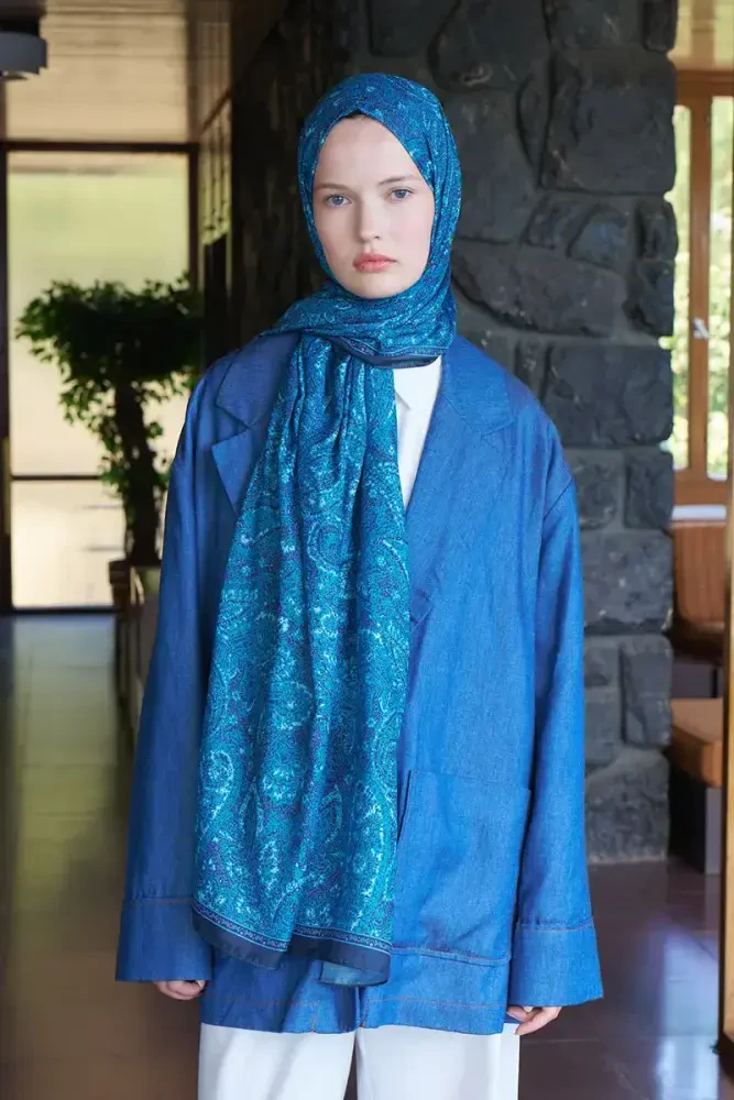 Endless Lena Desen Şal - Gece Mavisi - MADAME POLO