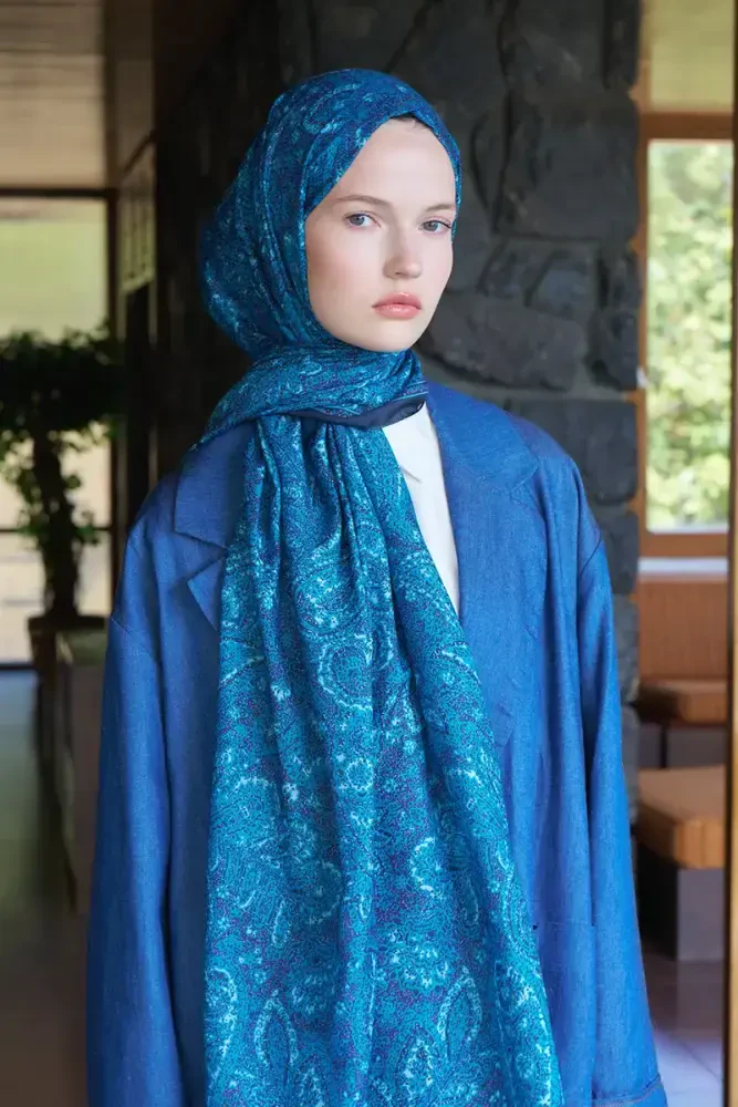 Endless Lena Desen Şal - Gece Mavisi - MADAME POLO