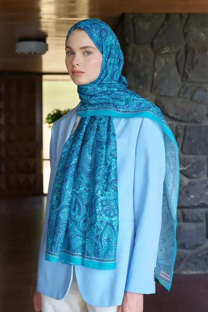 Endless Lena Desen Şal - Petrol - MADAME POLO