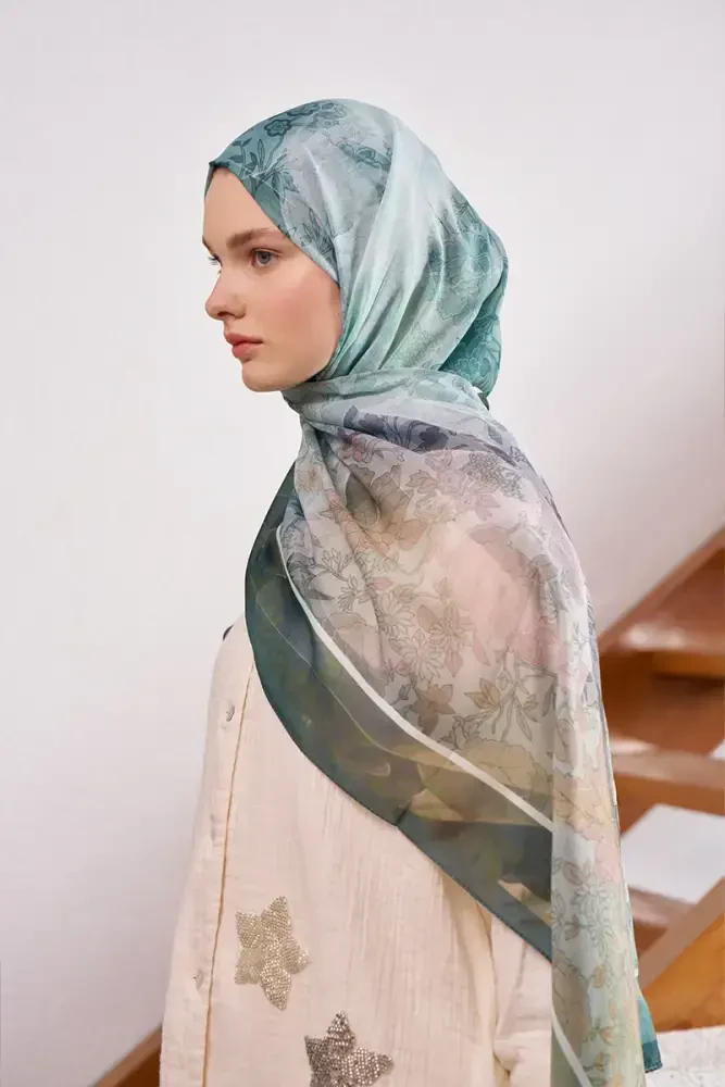 Endless Sunlit Desen Şal - Yeşil - MADAME POLO