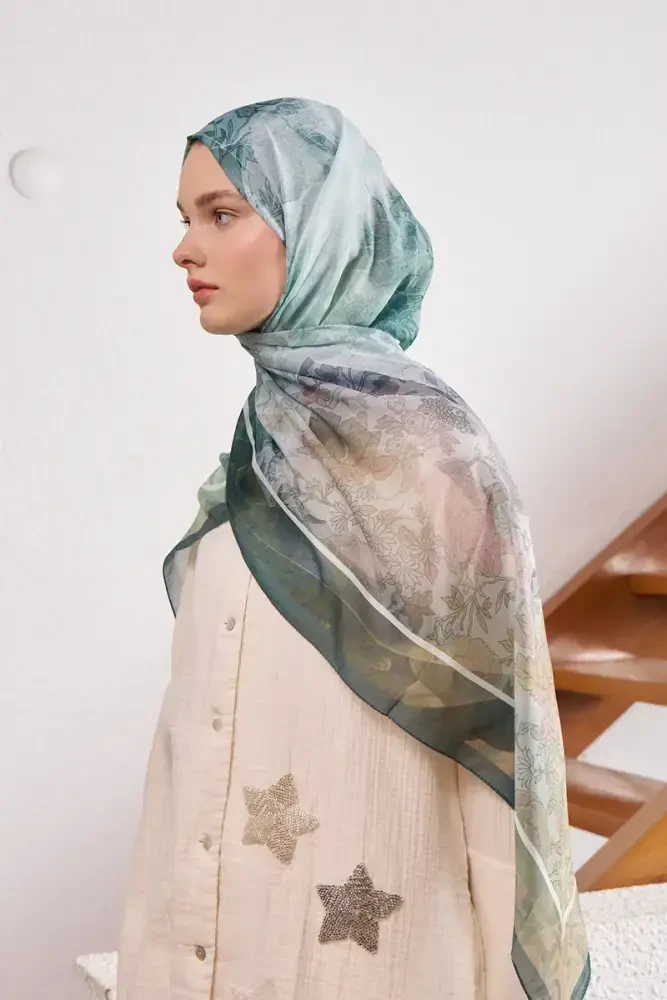 Endless Sunlit Desen Şal - Yeşil - MADAME POLO