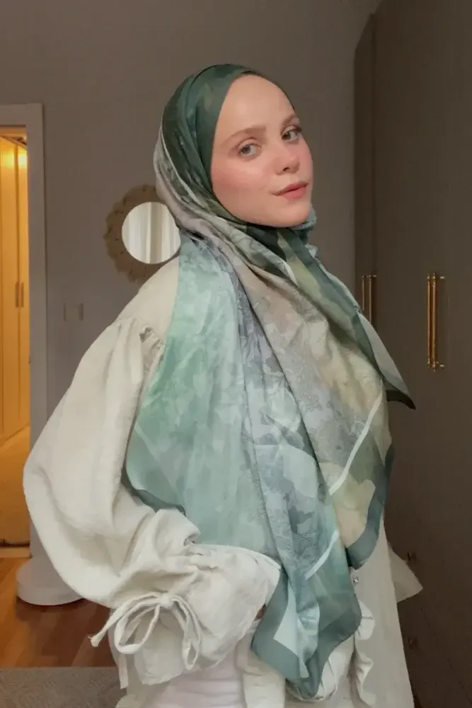 Endless Sunlit Desen Şal - Yeşil - MADAME POLO