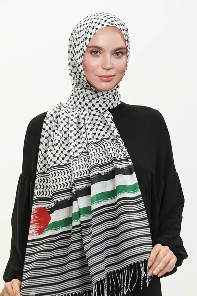 Filistin Bayraklı Günlük Kullanıma Uygun Kefiye Puşi Şal - MADAME POLO