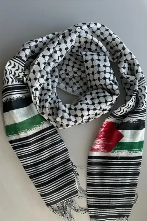Filistin Bayraklı Günlük Kullanıma Uygun Kefiye Puşi Şal - 4