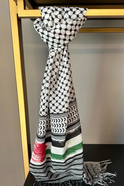 Filistin Bayraklı Günlük Kullanıma Uygun Kefiye Puşi Şal - 3