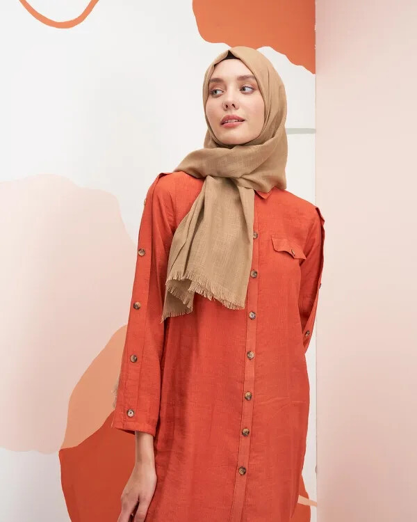 Keten Vual Şal - Kehribar - 2