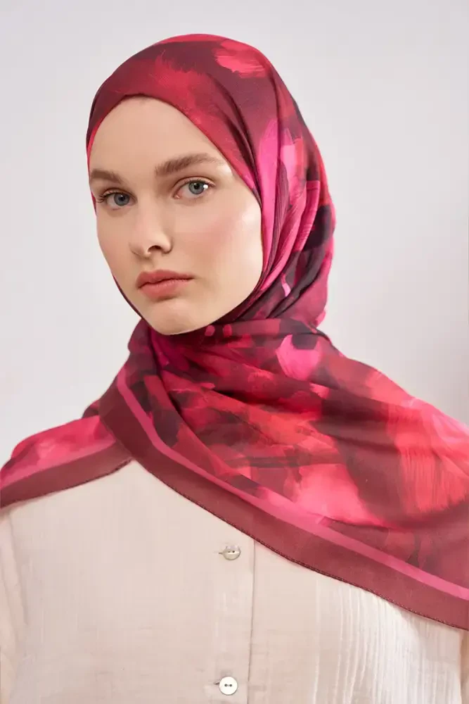 Fransız İpeği Ahenk Desen Şal - Bordo - 3