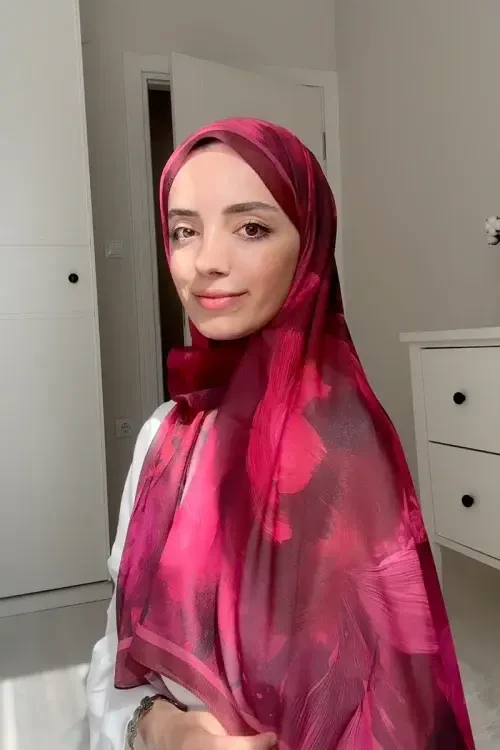 Fransız İpeği Ahenk Desen Şal - Bordo 