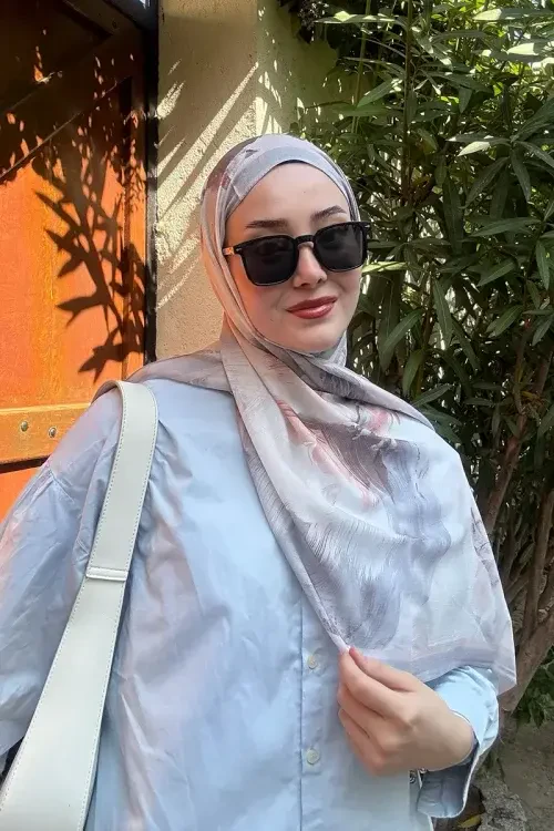 Fransız İpeği Ahenk Desen Şal - Gri 