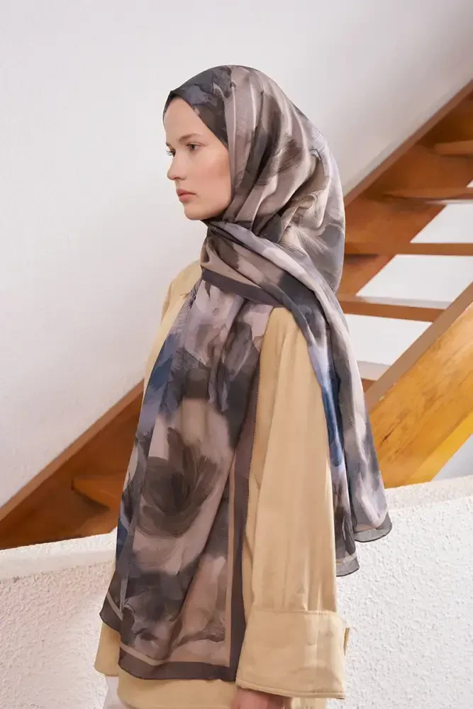 Fransız İpeği Ahenk Desen Şal - Haki - 4