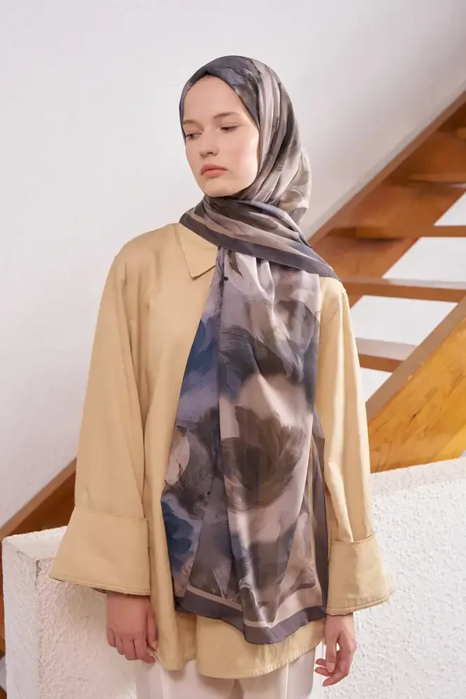Fransız İpeği Ahenk Desen Şal - Haki - 5