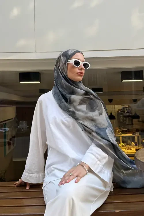 Fransız İpeği Ahenk Desen Şal - Haki 