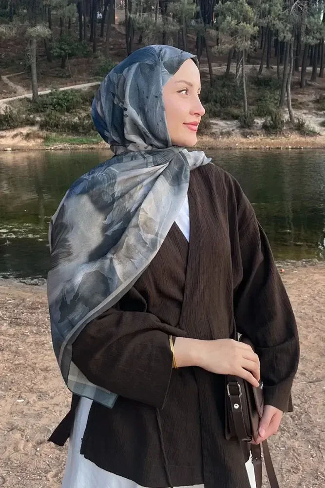 Fransız İpeği Ahenk Desen Şal - Haki - 2