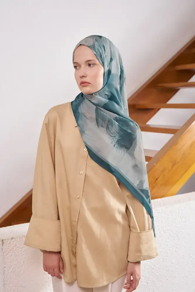 Fransız İpeği Ahenk Desen Şal - Petrol - 3