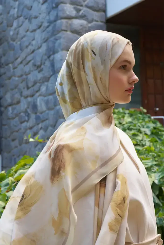 Fransız İpeği Ahenk Desen Şal - Sarı - MADAME POLO