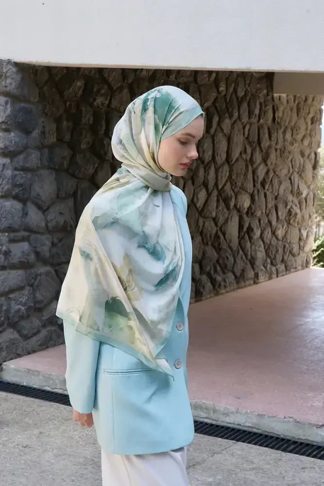 Fransız İpeği Ahenk Desen Şal - Yeşil - 4