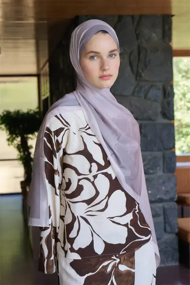 Fransız İpeği Degrade Desen Şal - Bej - MADAME POLO