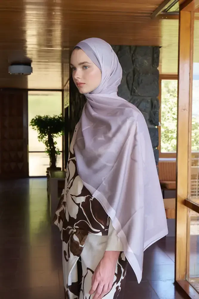 Fransız İpeği Degrade Desen Şal - Bej - MADAME POLO