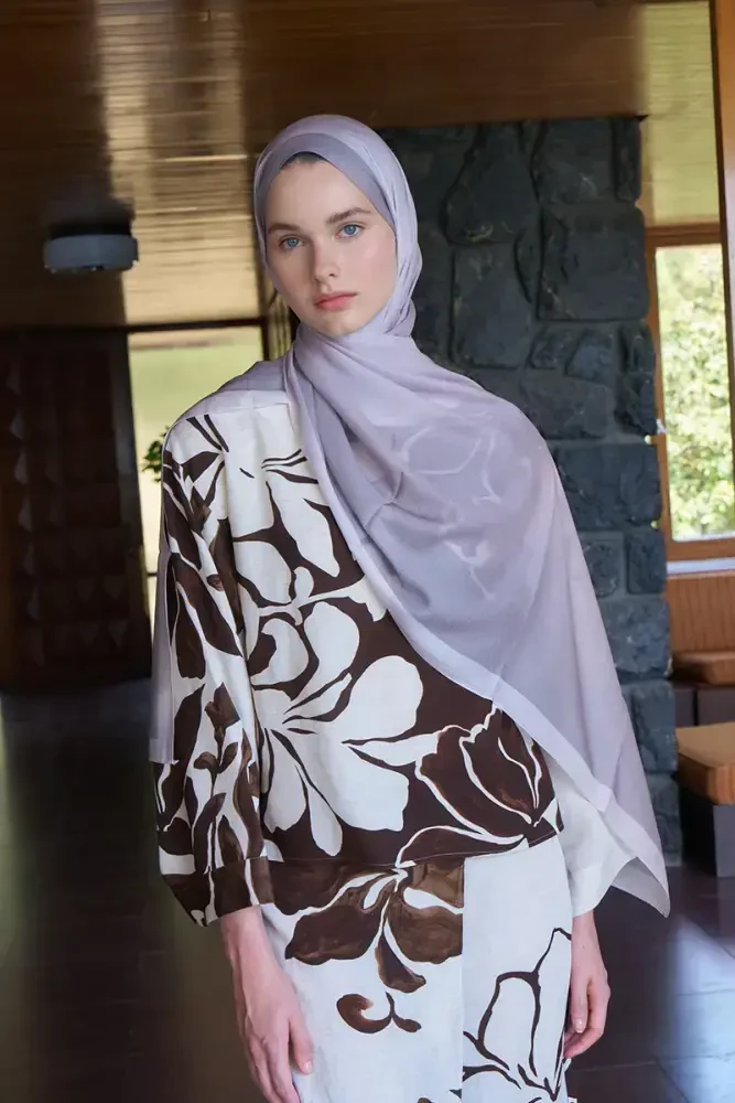 Fransız İpeği Degrade Desen Şal - Bej - 2