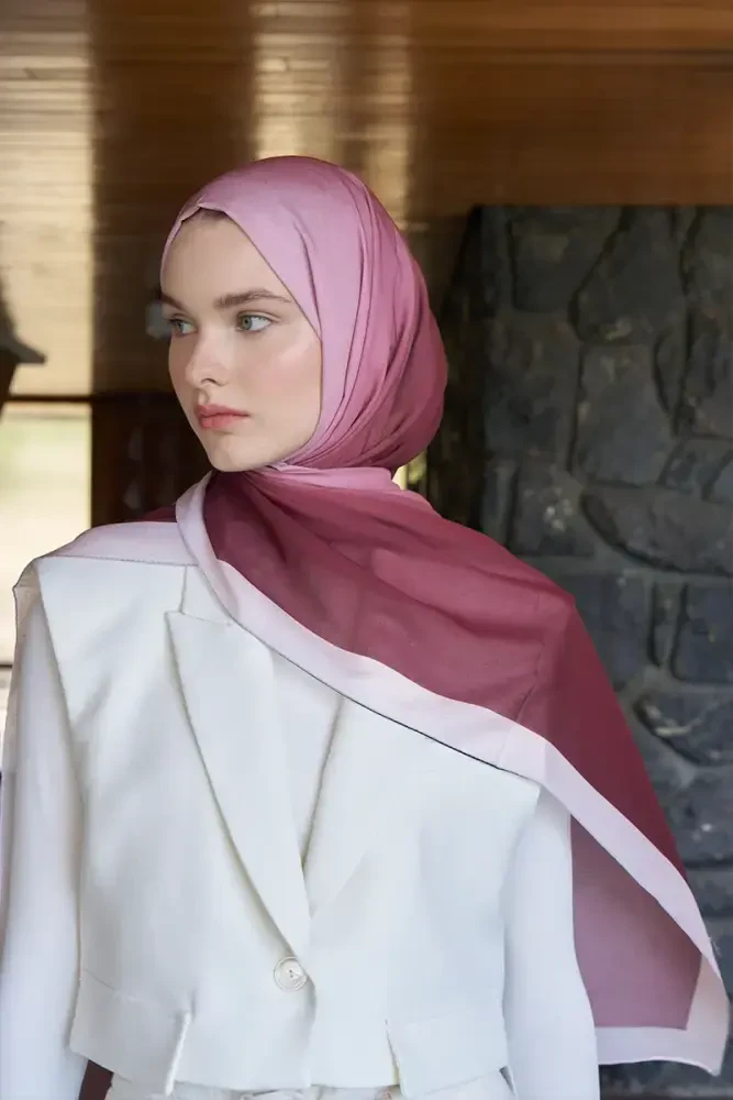 Fransız İpeği Degrade Desen Şal - Bordo - MADAME POLO