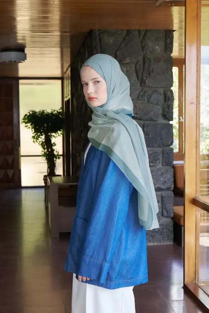 Fransız İpeği Degrade Desen Şal - Mint - MADAME POLO