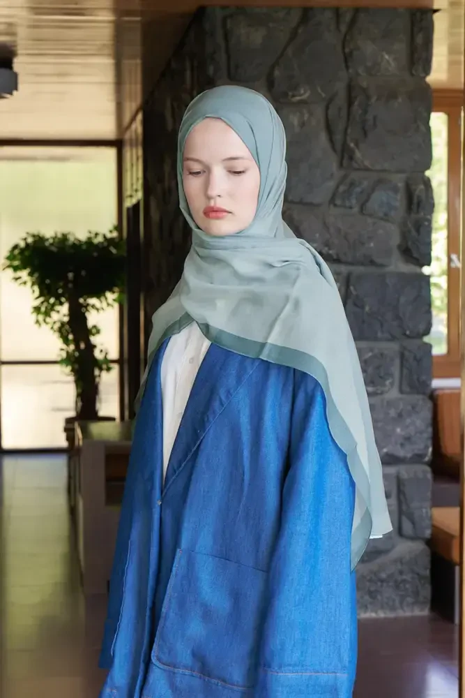 Fransız İpeği Degrade Desen Şal - Mint - MADAME POLO