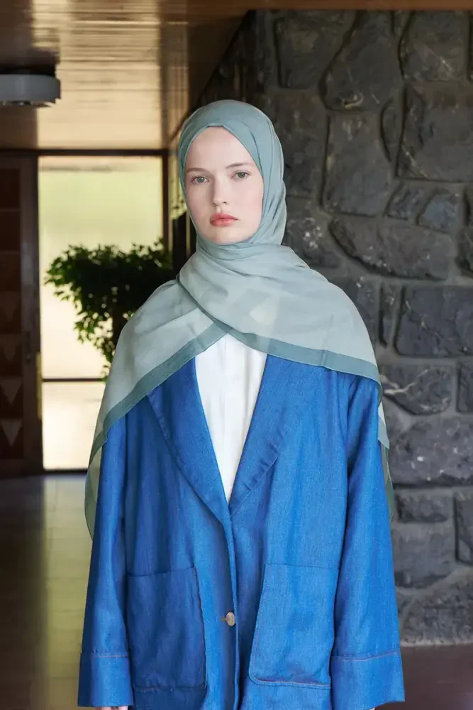 Fransız İpeği Degrade Desen Şal - Mint - 4