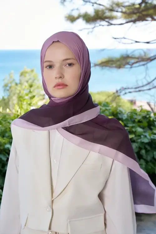 Fransız İpeği Degrade Desen Şal - Mürdüm 