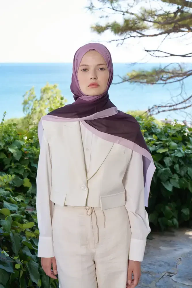 Fransız İpeği Degrade Desen Şal - Mürdüm - 4