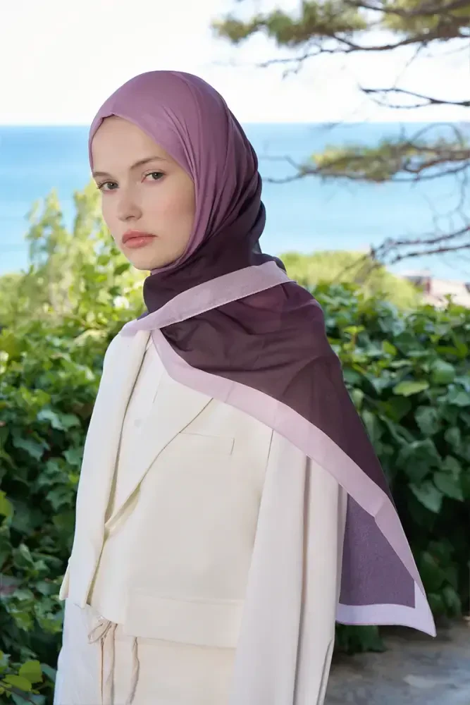 Fransız İpeği Degrade Desen Şal - Mürdüm - MADAME POLO